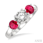 4.65 MM Round Cut Ruby and 3/4 ctw Past, Present and Future Round Cut Diamond Precious Ring in 14K White Gold